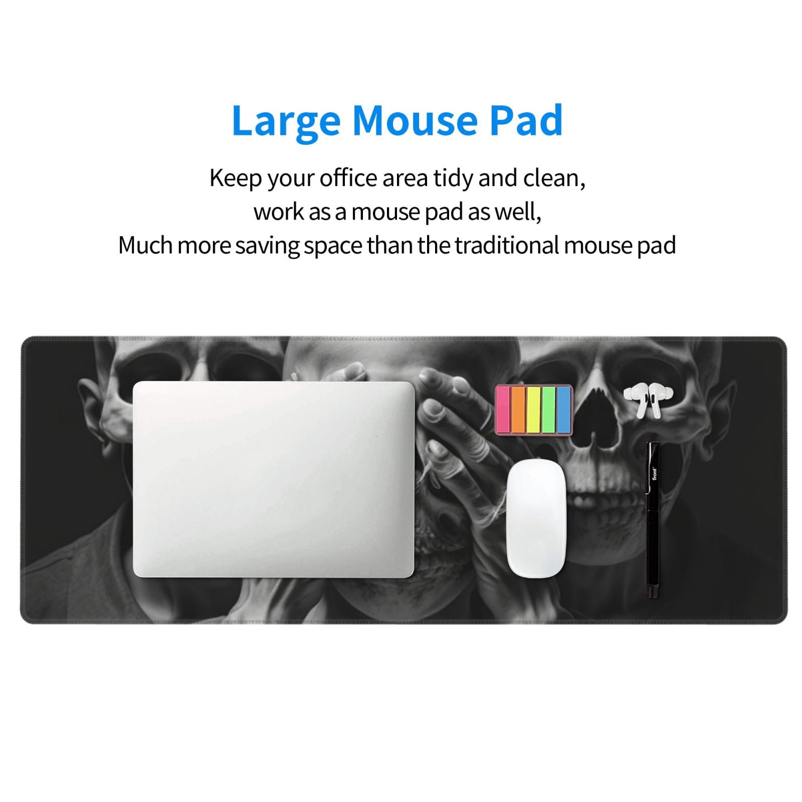 Death Skulls Gothic Skull Mouse Pad Extended Large Gaming Mousepad Non-Slip Rubber Big Keyboard Desk Mat 31.5 X 11.8 Inch