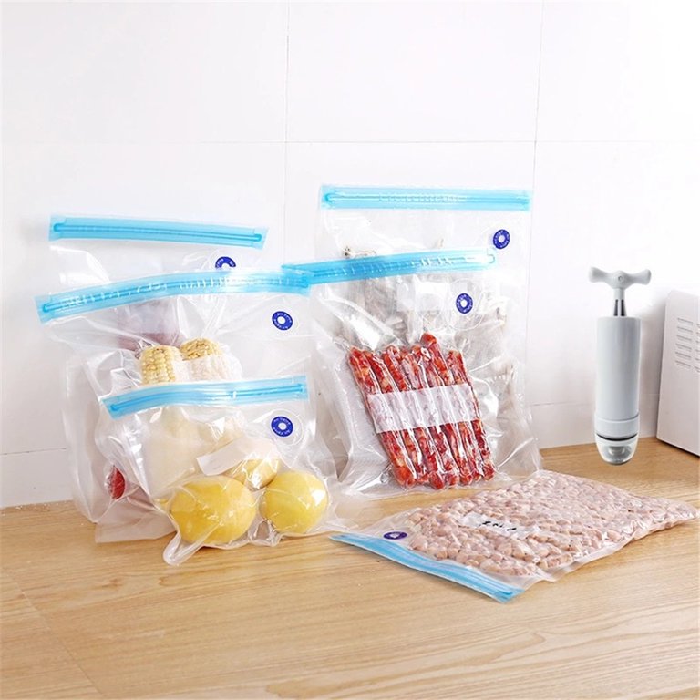 17/20pcs Vacuum Food Storage Bag Without Hand Pump Reusable