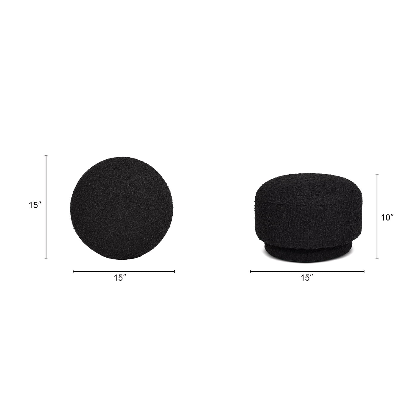 Fuji 15" Mushroom Footstool Ottoman Ebony Black Boucle