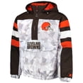 thumbnail image 2 of Men's Starter White/Brown Cleveland Browns Thursday Night Gridiron Raglan Half-Zip Hooded Jacket, 2 of 4