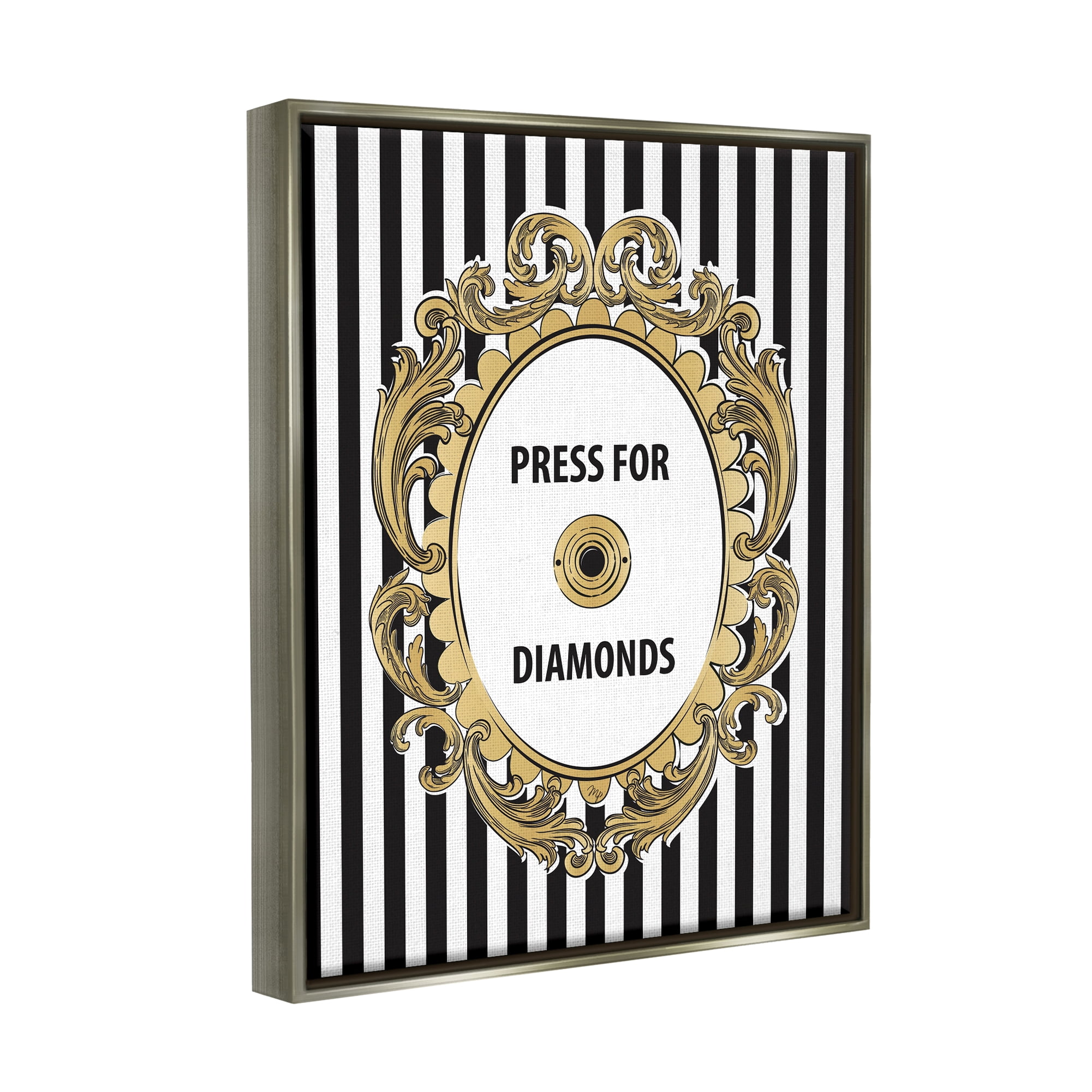 Stupell Industries Press For Diamonds Phrase Beauty & Fashion Painting Gray Floater Framed Canvas Art Print Wall Art, 17 x 21