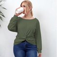 thumbnail image 4 of Ladies Plus Size T-shirt Blouse Women's Twist Knot Irregular Blouse Casual Long Sleeve Autumn Clothes Solid Tee Tops Jujube 4XL, 4 of 4