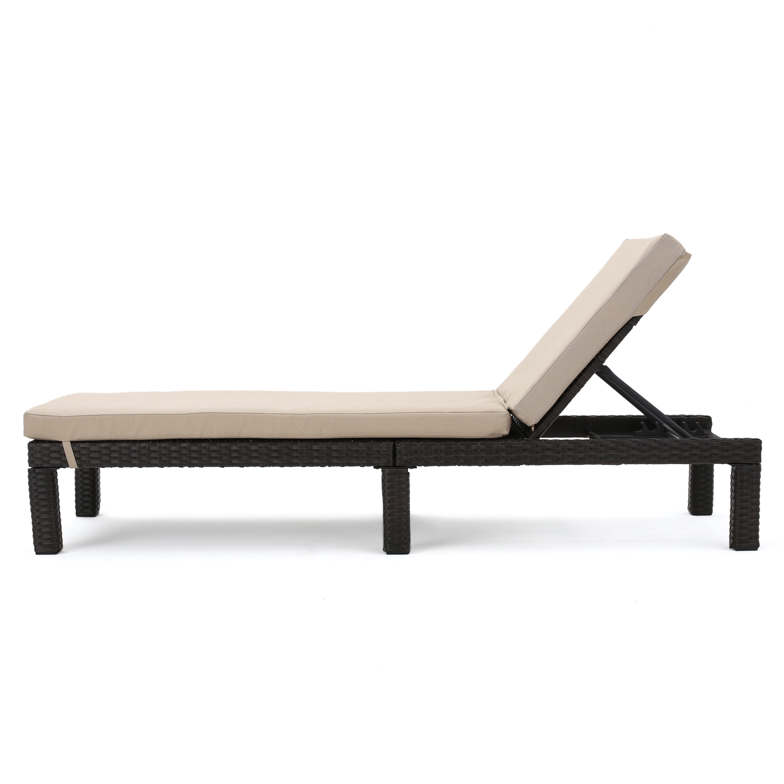 Outdoor Frame Chaise Lounge with Cushion for Patio Poolside, Dark Brown