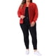 thumbnail image 2 of Chaqueta bomber de talla grande para mujeres, con mangas largas y cuello de béisbol, cierre de cremallera, 1X roja, 2 of 6