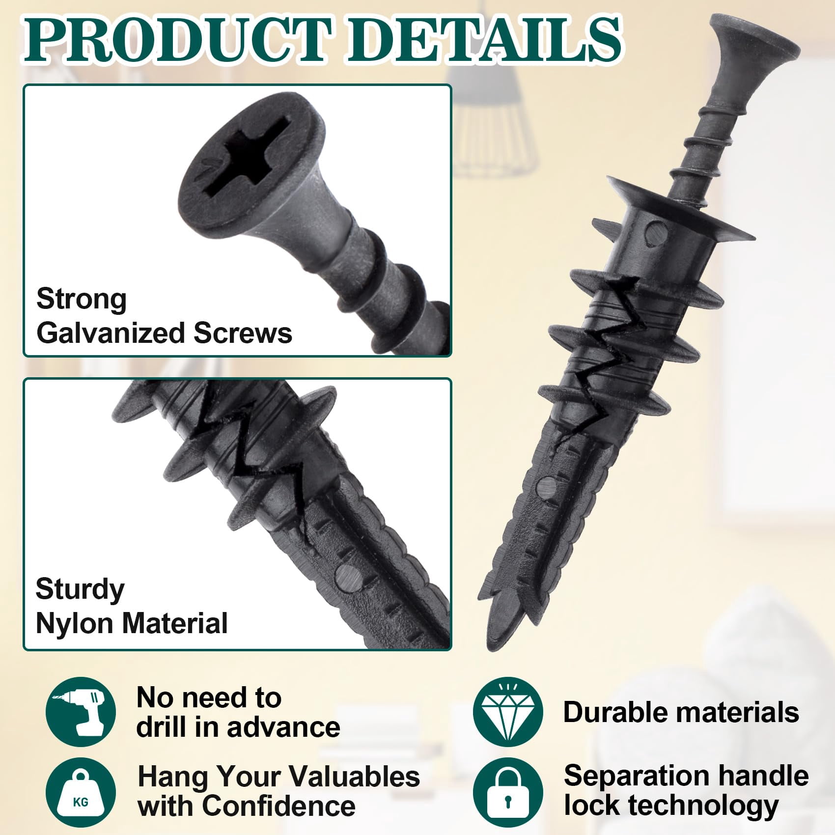 10 Pcs Self Drilling Drywall Anchors with Screws Kit, No Pre Drill Hole Required Wall Anchors for Drywall, Heavy Duty Drywall Anchors (Black)