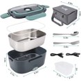 thumbnail image 2 of Budth Electric Lunch Box, Portable Food Warmer for Car, Truck, Office, Construction Site, 12V 24V 110V 80W Adapter, Leak Proof, 304 Stainless Steel Container, SS Fork & Spoon and Carry Bag (Green), 2 of 7