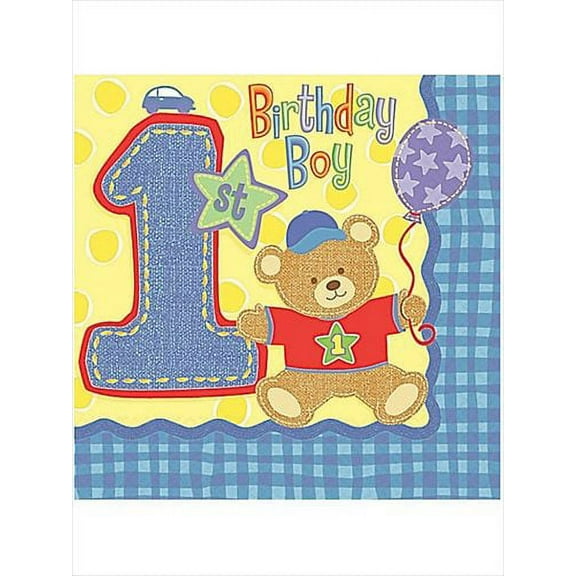 1st Birthday Hugs & Stitches Teddy Bear 3-ply Small Napkins (16ct)