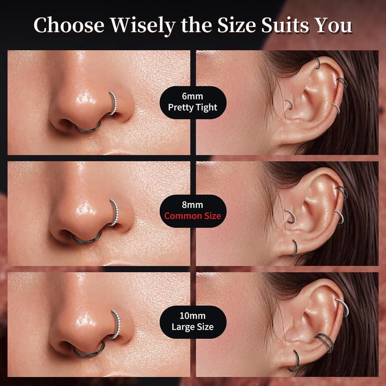 JFORYOU 3PCS Helix Hoops Anneaux De Nez Double 16G/18G/20G 316L Acier Chirurgical CZ - Anneau Septum Cartilage Conch Daith Tragus Piercing Or Argent