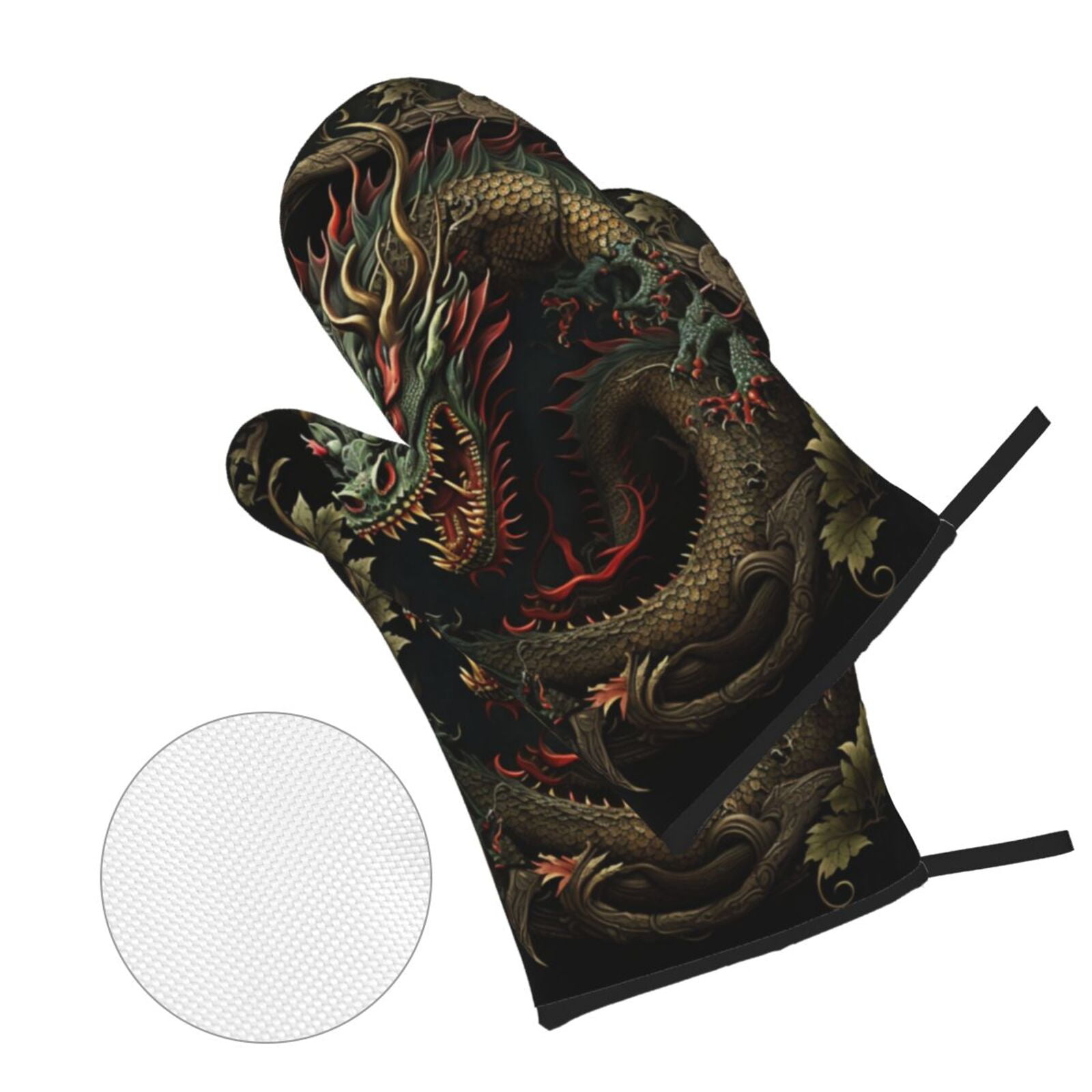 Dragon Chinese Style Chinoiserie Art Cool 4Pcs Oven Mitts and Pot Holders Sets Oven Kitchen Gloves Hot Pads for Cooking BBQ Baking Grilling