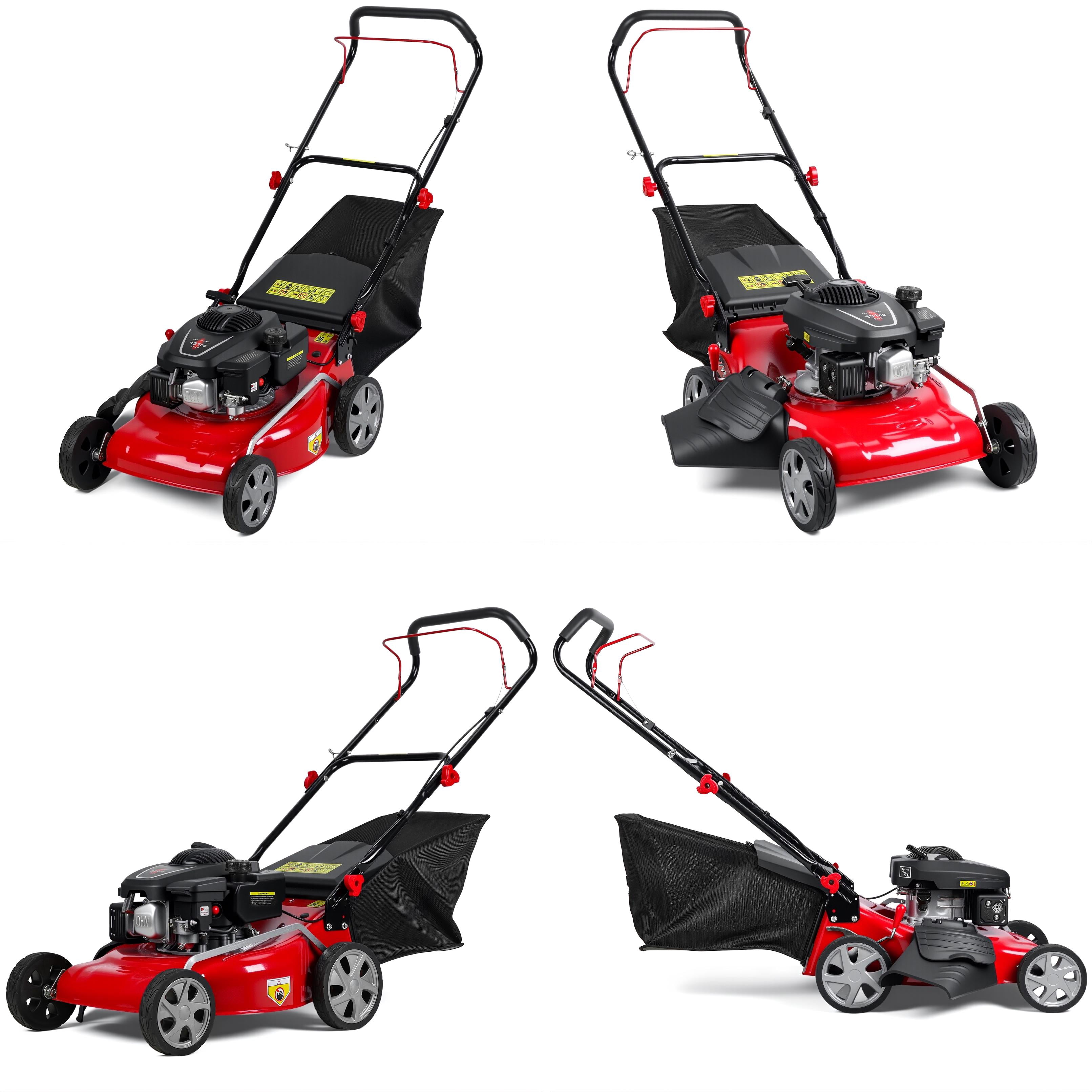 Lawn Mower Happydeer 131cc Gas Self-Propelled Lawn Mower, 3 in 1Rear Wheel Drive with 50L Grass Catcher Bag, 46cm Cutting Width, Big Wheels