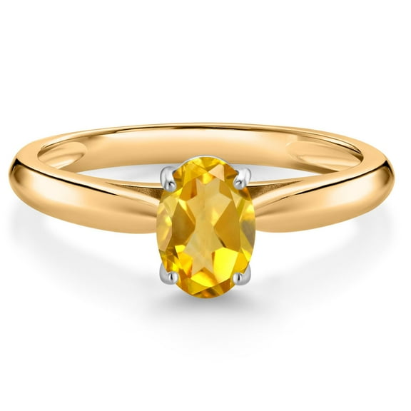 Gem Stone King 10K Yellow Gold Yellow Citrine Solitaire Engagement Ring for Women (0.75 Cttw, Oval 7X5MM, Gemstone November Birthstone, Size 6)