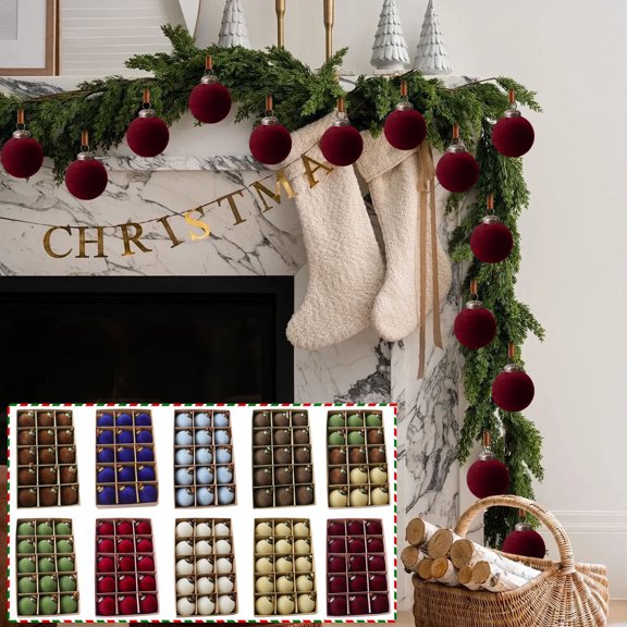 Shatterproof Christmas Ornaments, 15 Pack Flocked Velvet Christmas Tree Ornaments Plastic Hanging Balls