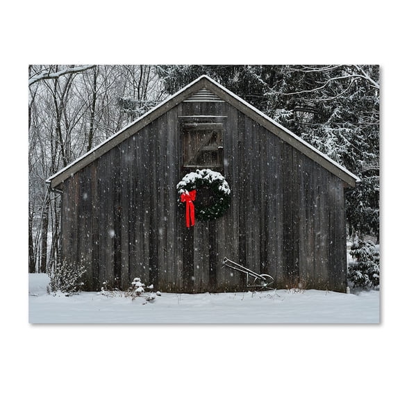 Trademark Fine Art Kurt Shaffer Christmas Barn in the Snow Canvas Wall Art - 14x19