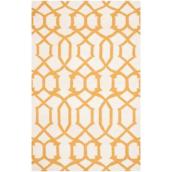 SAFAVIEH Dhurries Selena Geometric Wool Area Rug, Ivory/Yellow, 3' x 5'