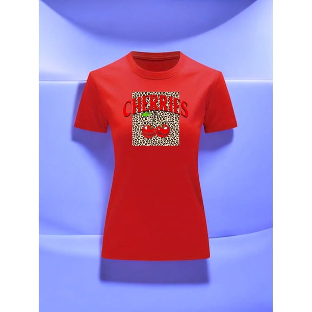 Playera Blusa De Cerezas Cherries Con Fondo Animal Print Vintage Color Rojo Talla Grande Marca Emil SaEs