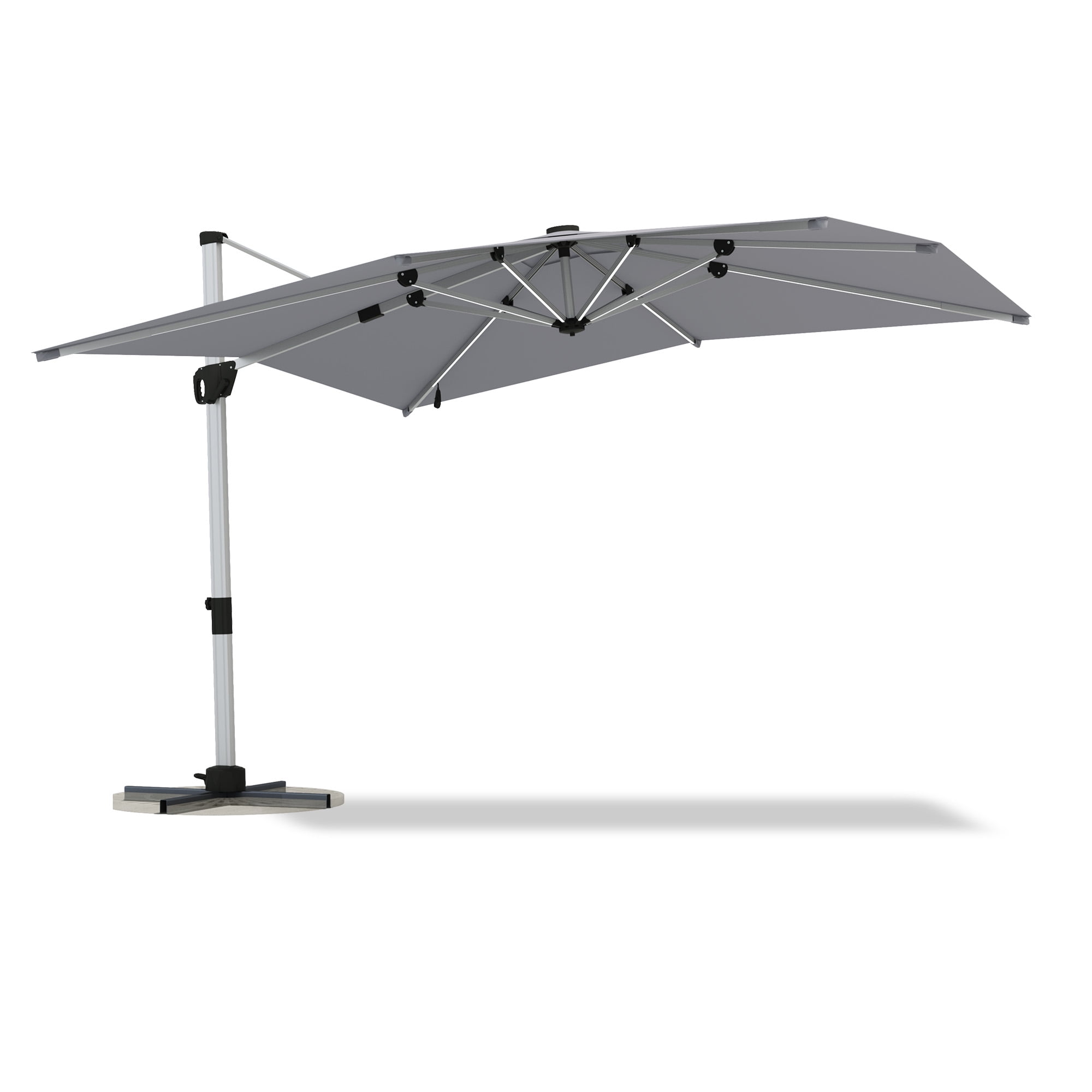 LAUSAINT HOME Outdoor Patio Umbrella with Solar Lights, 10 FT Large Cantilever Windproof Offset Patio Umbrellas for Garden, Deck, Lawn, Pool, Backyard, Gray