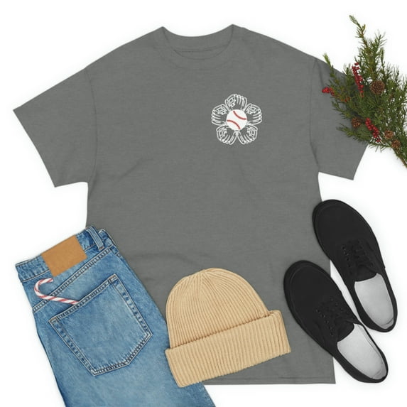 FamilyLoveShop LLC "Proud Baseball Mom Front Back Shirt, Baseball Flower Tee, Baseball Mom, Baseball Mama, Mother's Day, Baseball Shirt, Baseball Season
