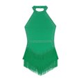 thumbnail image 5 of Hansber Women's Latin Dance Dress Glitter Rhinestone Tassel Fringed Leotard Backless Halter Dress Dancewear Green M, 5 of 7