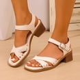 thumbnail image 2 of Women's Open Toe Ankle Strap Low Block Chunky Heels Sandals Party Wedding Dress Pumps Shoes White 8.5(41), 2 of 9