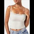 thumbnail image 1 of Camisola Básica de Encaje para Mujer, Cuello Cuadrado, Sin Mangas, Tirantes Finos Crema L, 1 of 6