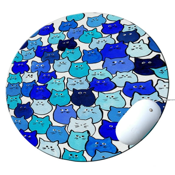 KuzmarK Round Mousepad / Hot Pad / Trivet - Very Blue Tiny Chubby Kitties Art by Denise Every
