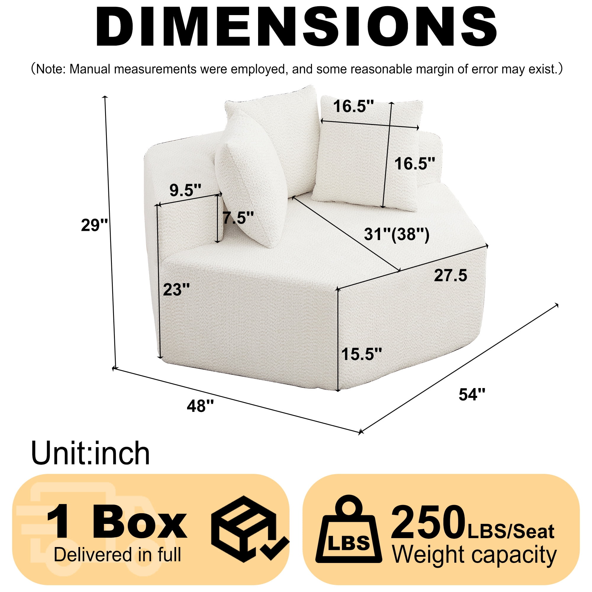 54-Inch Hexagonal Single Lounge Chair, Featuring Versatile Arrangements And A Modular Design; This Chenille-Upholstered Sofa Is Ideal For Lounges, Game Rooms, Living Rooms, And Bedrooms