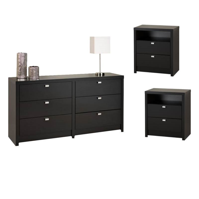 3 Piece Set With Dresser And Set Of 2 Nightstand In Black