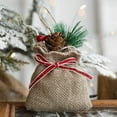 thumbnail image 3 of 3PCS Christmas Linen Bags Xmas Buffalo Plaid Burlap Bags with Berry Pinecone, Small Gift Bag Christmas Tree Hanging Pendant, 3 of 5