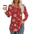 thumbnail image 2 of Christmas Shirts for Women Fall Tops Loose Fit Pleated Long Sleeve Shirts Casual Crew Neck Christmas Print Blouse Plus Size Tees, 2 of 5
