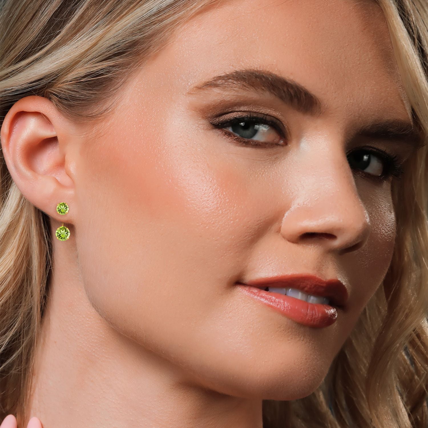 Gem Stone King 14K Yellow Gold Green Peridot Stud Earrings for Women | 3.10 Cttw | Gemstone August Birthstone | Round 6MM