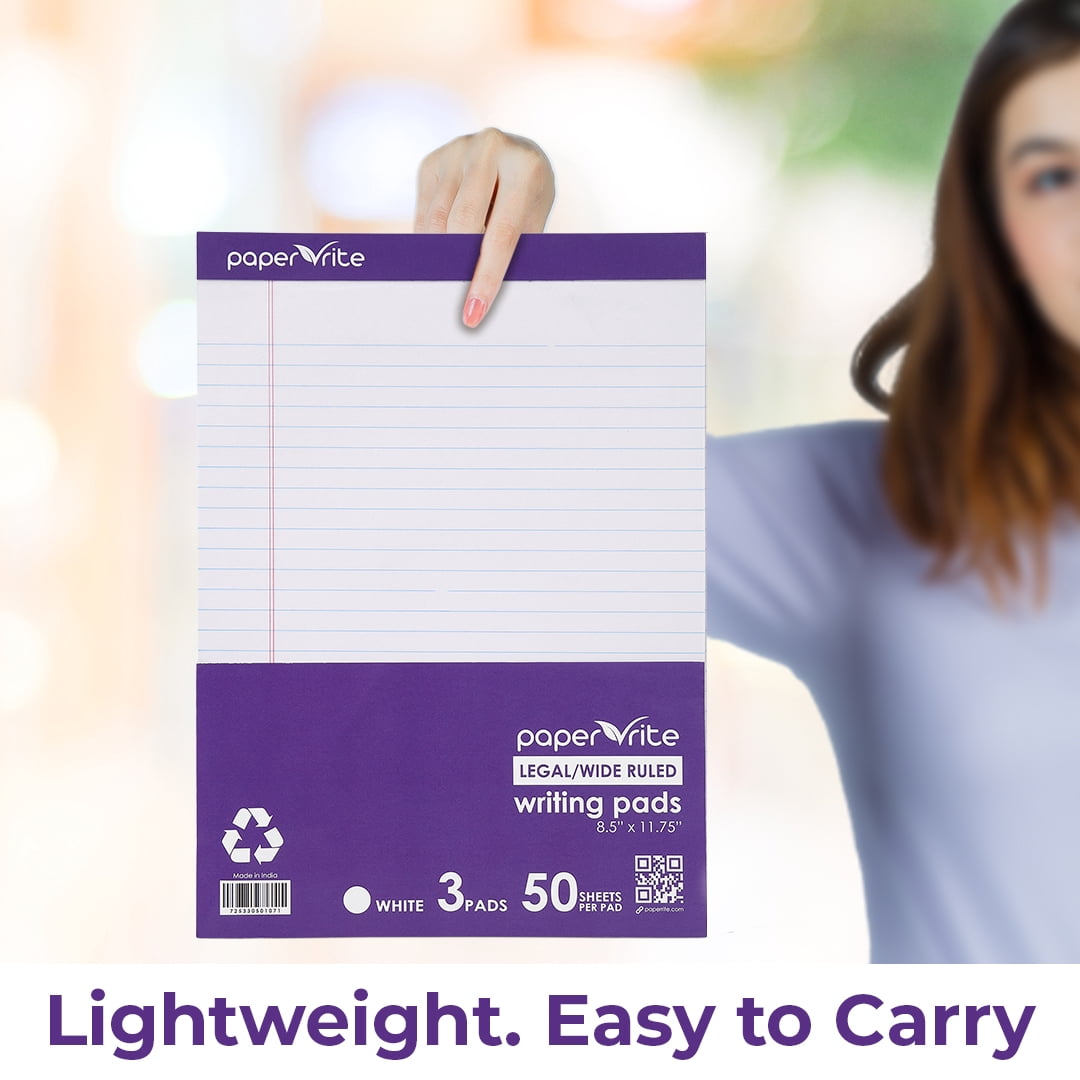 Paper Rite Writing Pads | White | 50 Sheets | 11.75 x 8.5 in | Pack of 12
