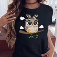 thumbnail image 2 of SHESIINN Cartoon Owl Print T Shirt Women Kawaii Graphic Shirts Casual Short Sleeved Black Female Tee O-neck Harajuku T-shirts, 2 of 6