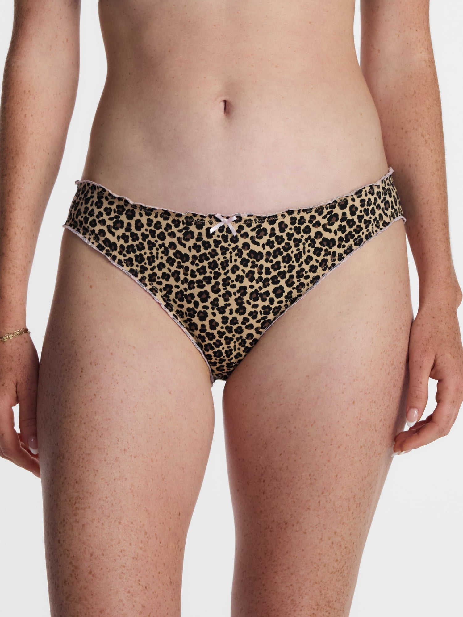 No Boundaries Cotton Stretch Cheeky Panties with Lettuce Edge, 3 Pack, Women's XS-XXXL