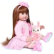 iCradle 24 inch 58cm Lovely Reborn Baby Dolls Girl Realistic Looking Lifelike Toddler Dolls Vinyl Soft Cloth Body Newborn Babies with Clothes Set Xmas Gift for Kids 3+
