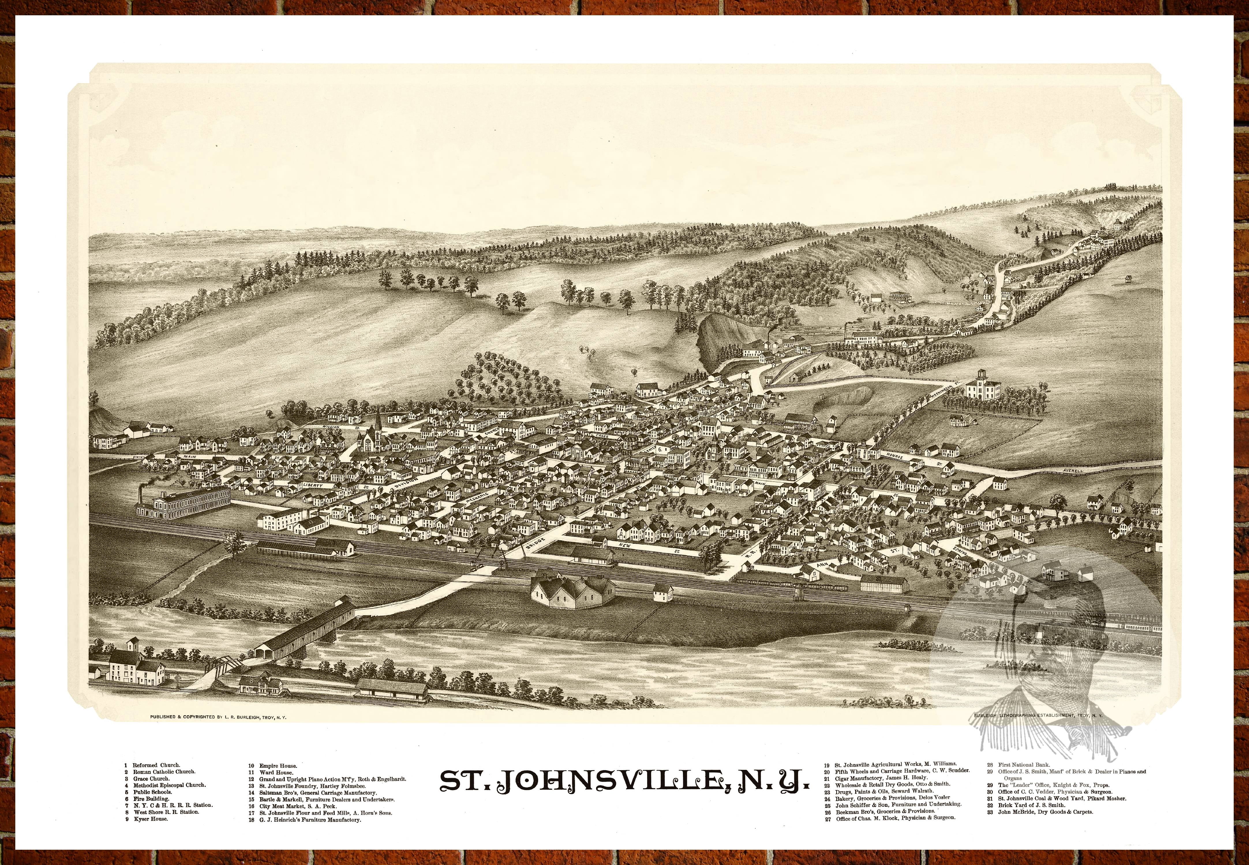 Ted S Vintage Art Map Of St Johnsville Ny 10 Old New York Decor 8 X 10 Walmart Com Walmart Com