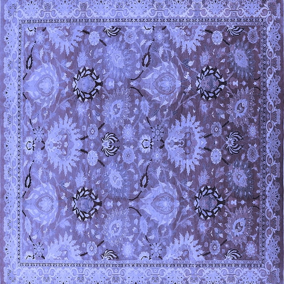 Ahgly Company Machine Washable Indoor Square Oriental Blue Industrial Area Rugs, 8' Square