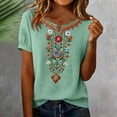 thumbnail image 4 of Favoffer Women's Washed Crinkle Linen Blend Shirt Boho Embroidered Tunic Short Sleeve V Neck Loose Fit Peasant Top Elegant Daily Summer Beach Holiday Blouse, 4 of 6