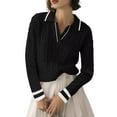 thumbnail image 1 of Aocisk Automne Hiver Femmes Chandail Classique à Rayures Polyvalent pour Style Décontracté Noir P, 1 of 3