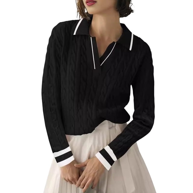 Aocisk Automne Hiver Femmes Chandail Classique à Rayures Polyvalent pour Style Décontracté Noir P