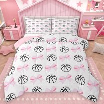 Feelyou Basketball Sports Kids Bedding Comforter Set, Cute Princess Bow-tie Twin Comforter Sets, Kawaii Cartoon Theme Reversible Bedding Set, Ultra Soft Bedroom Decor, 2-Piece