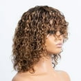 thumbnail image 3 of Short Curly Bob Human Hair Wigs Highlight Curly Wig With Bangs Colored Brazilian Deep Curly Non Lace Wig for Women, 3 of 6