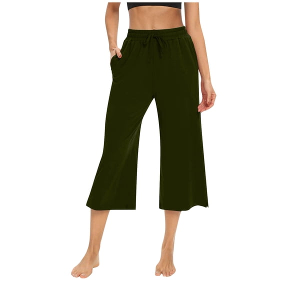 Mohiass Summer Capri Pants for Women, Casual Pull On Womens Capris with Pockets, Women's Casual Pants & Capris, Ladies Capris Dark Green S