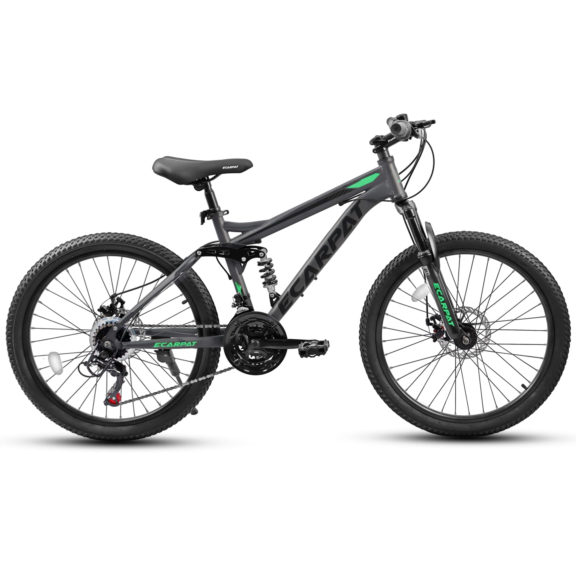 HappyToysWorld 24 Inch Mountain Bike with Dual Full Suspension & 21 Speeds, Front and Rear Disc Brakes, High-Tensile Steel Frame for Men and Women, Outdoor Riding