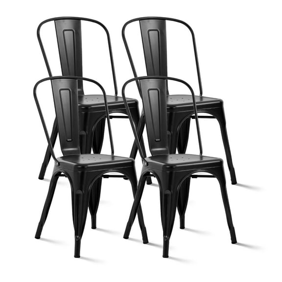 YRLLENSDAN,18 Inches,Modern Dining Chairs Set of 4,Stackable Patio Chairs,Outdoor Dining Chairs,Kitchen Chairs,Bistro Chairs,Metal,Black