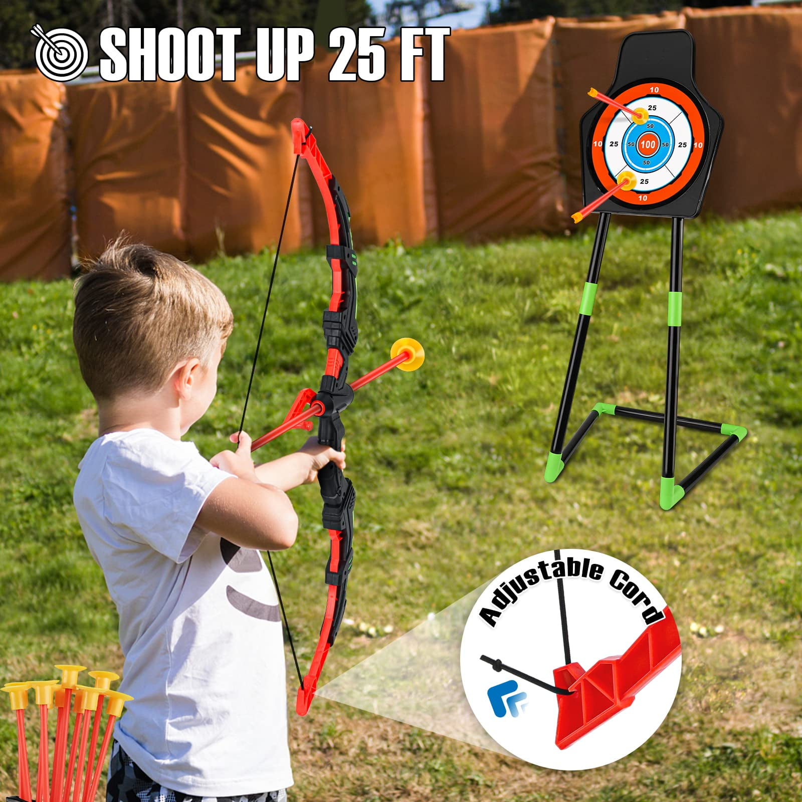 JBeeCtrl Bow and Arrow Set for Kids 3-12 Years Old, Archery Toy Set for Boys with LED Lights Outdoor Toys for Kids Boys Girls