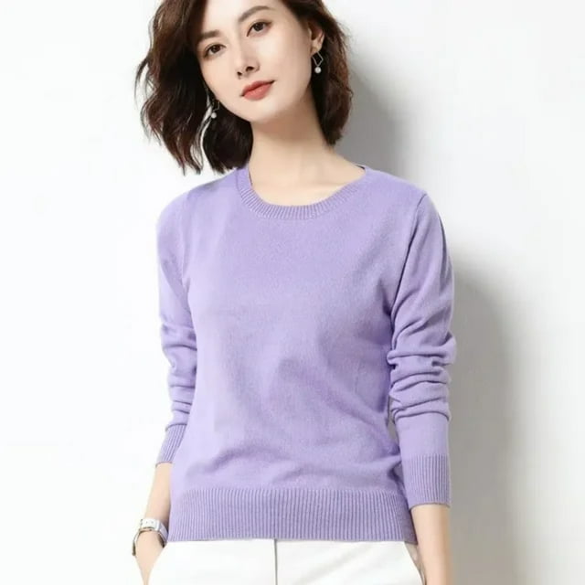 LNGOOR Chandail pour Femmes 2024 Col Rond Manches Longues Automne Hiver Pulls Mode Chandails Coréens Chandails de Base Chandails Ajustés en Tricot Chandails