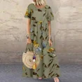 thumbnail image 3 of Vestido largo con cuello redondo para mujer, ropa elegante con estampado de flores botánicas, estilo rústico informal, manga corta, dobladillo grande, Verano, 3 of 4
