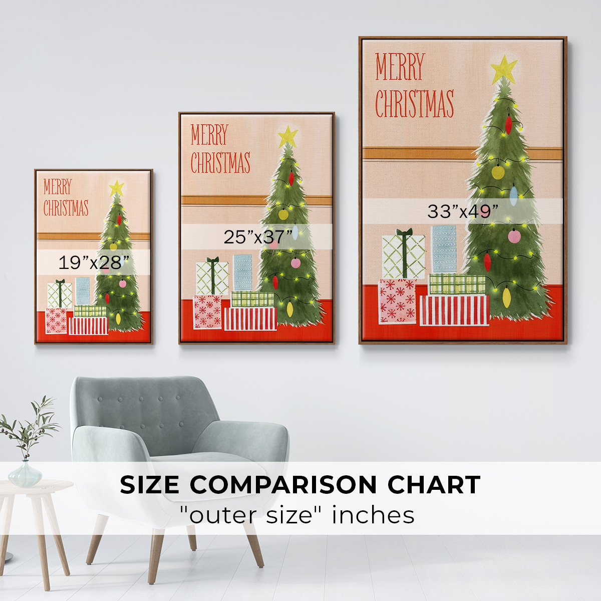Christmas Stockings Collection B - Framed Gallery Wrapped Holiday Canvas - 17 x 25 - Rosewood Frame