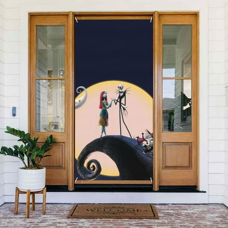 Love The Nightmare Before Christmas Door Cover Decorated Banner Tapestry Home Decoration Holiday Party Supplies Door Banner Porch Sign Banner 72.8 x 35.4 Inch