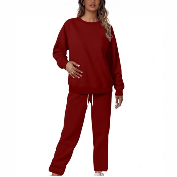 hotojiny Women's 2 Piece Outfits Comfy Sweatsuit Set Classic Fit Long Sleeve Top Straight-Leg Pants Track Suits Casual Streetwear